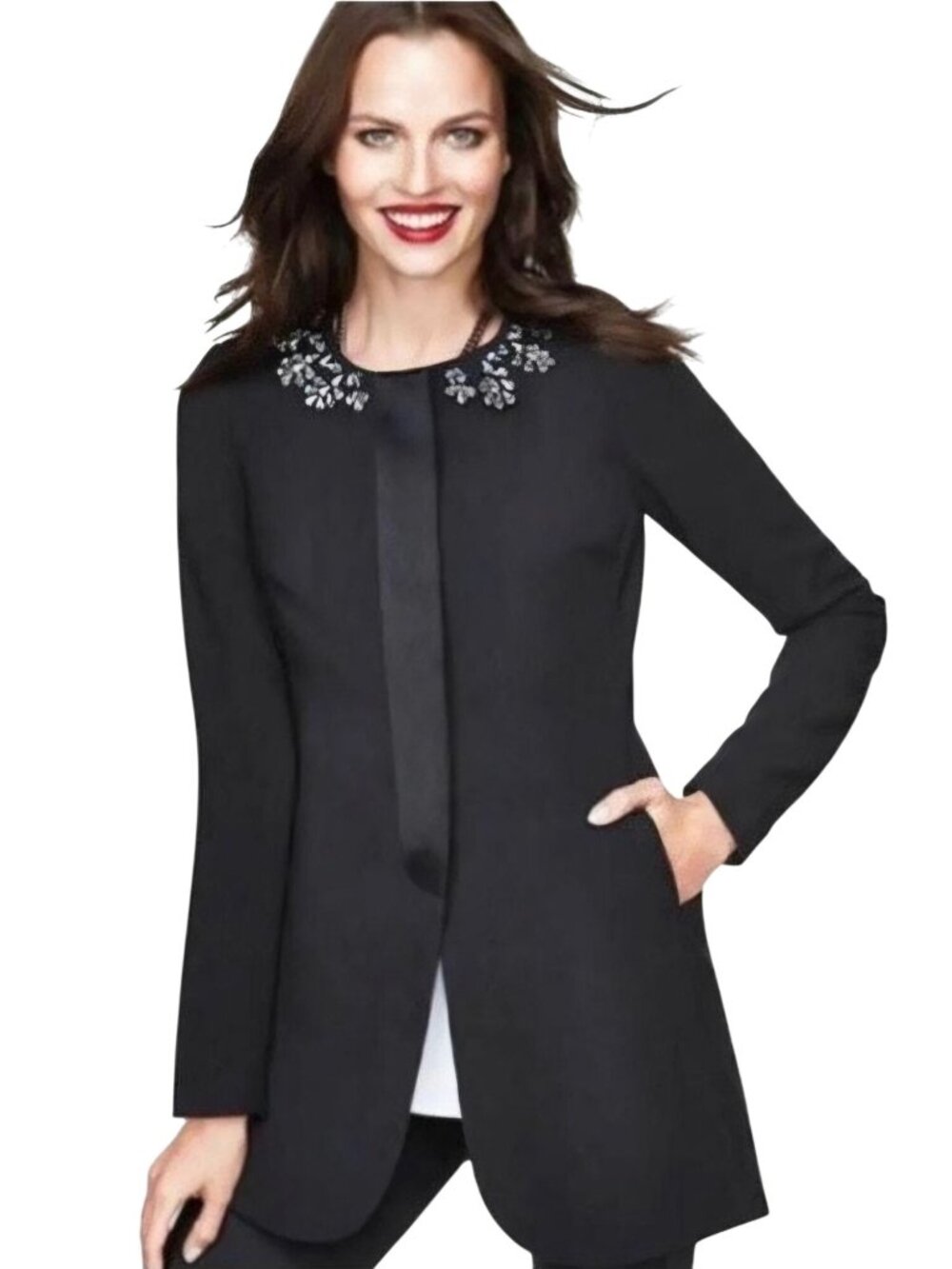 Cabi Symphony Jacket Black Rhinestone Embellished Hidden Button Size 8